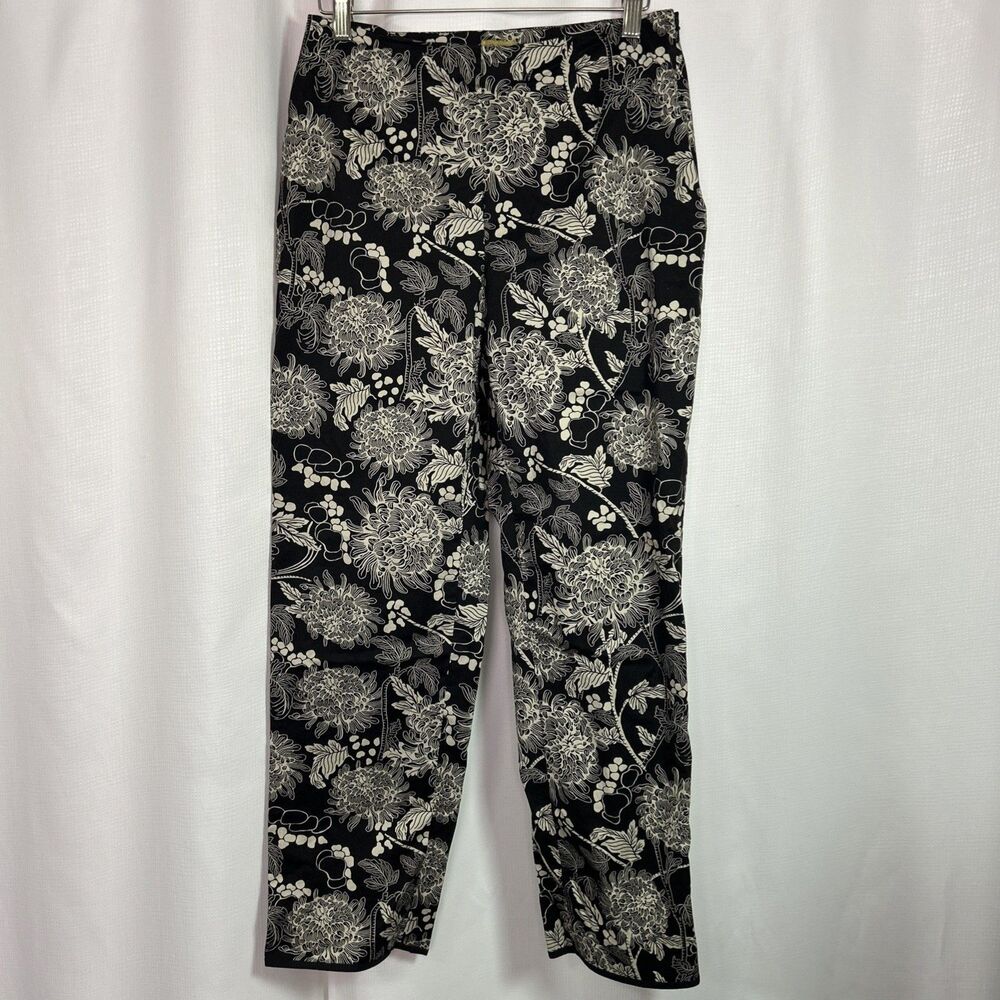 Caslon Cotton Blend Pants Women’s 4P Black Grey Floral Flat Front Side Zip